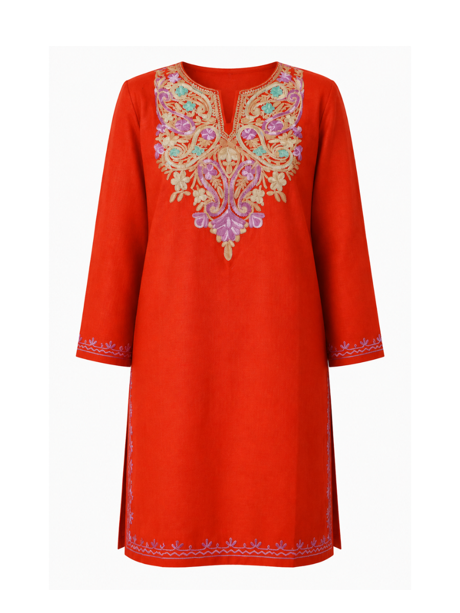 Noor : Aari embroidery summer kurti | Red